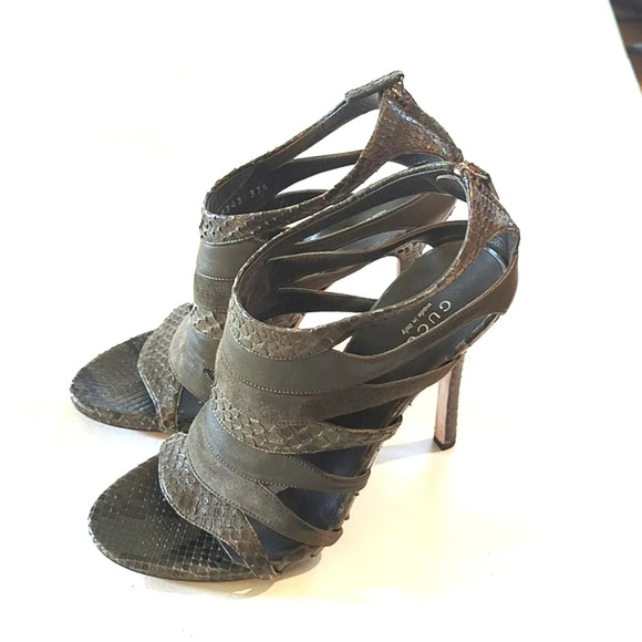 Gucci snakeskin leather suede heels size 7.5 - Picture 4 of 13